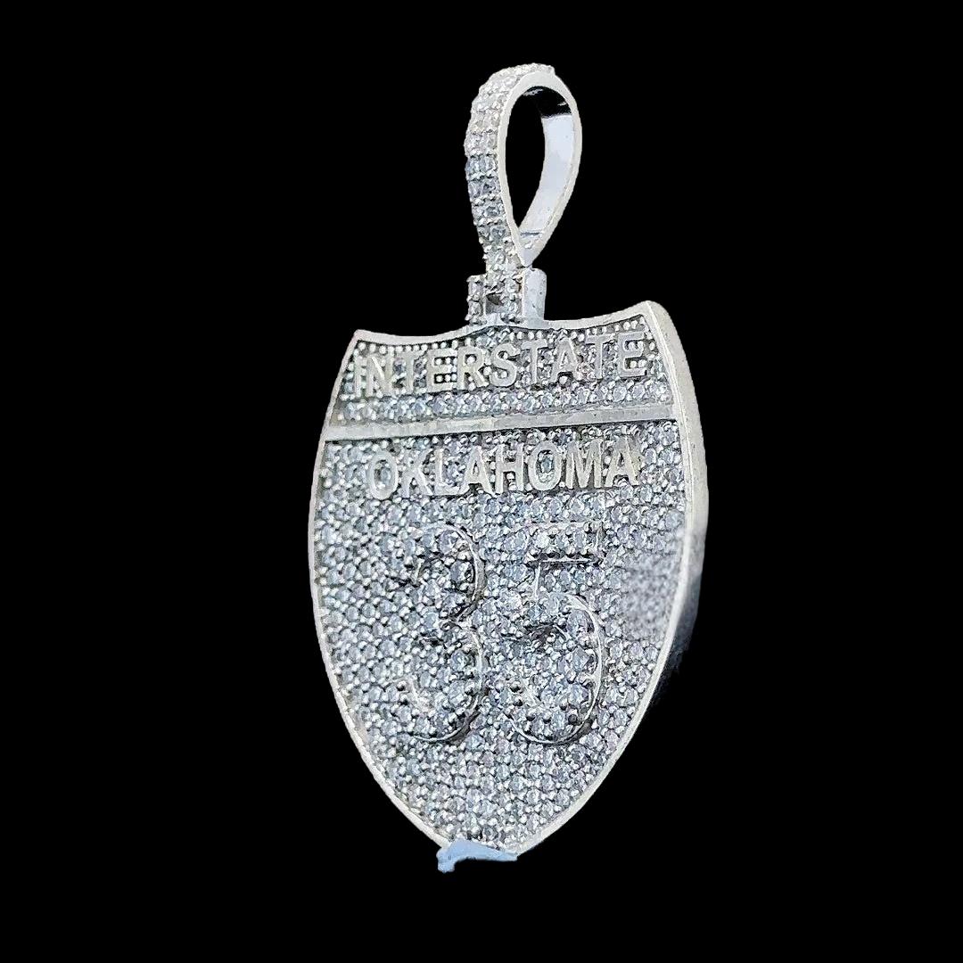 Oklahoma 35 Interstate Moissanite Pendant in 925 Sterling Silver Left Profile View