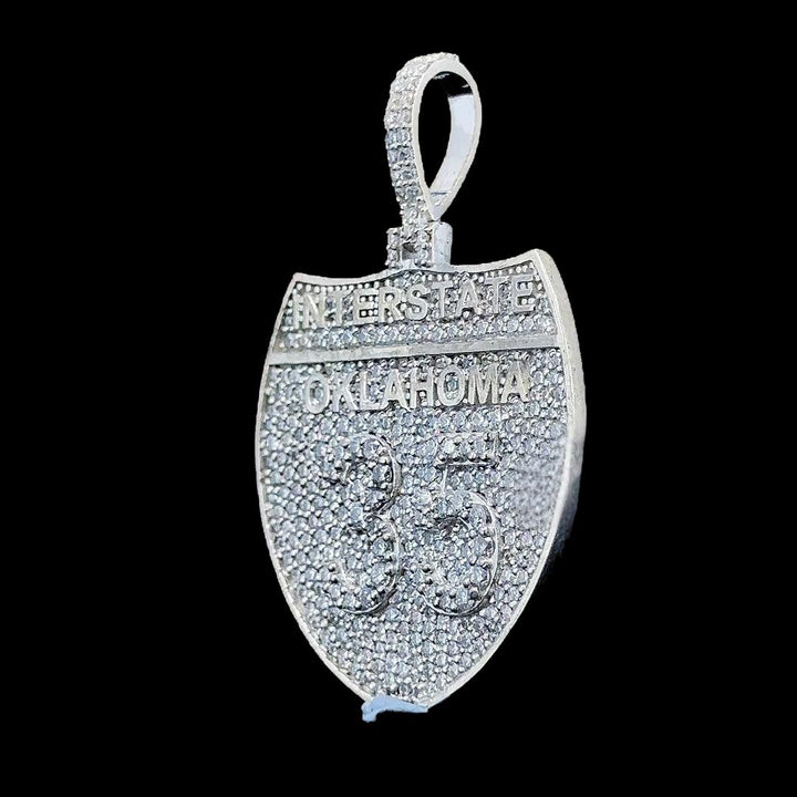 Oklahoma 35 Interstate Moissanite Pendant in 925 Sterling Silver Left Profile View