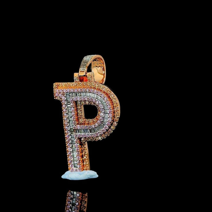 Paramount P Moissanite Letter Pendant in 925 Sterling Silver Close Up Front View