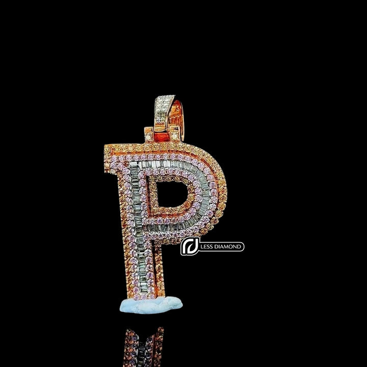 Paramount P Moissanite Letter Pendant in 925 Sterling Silver Front View