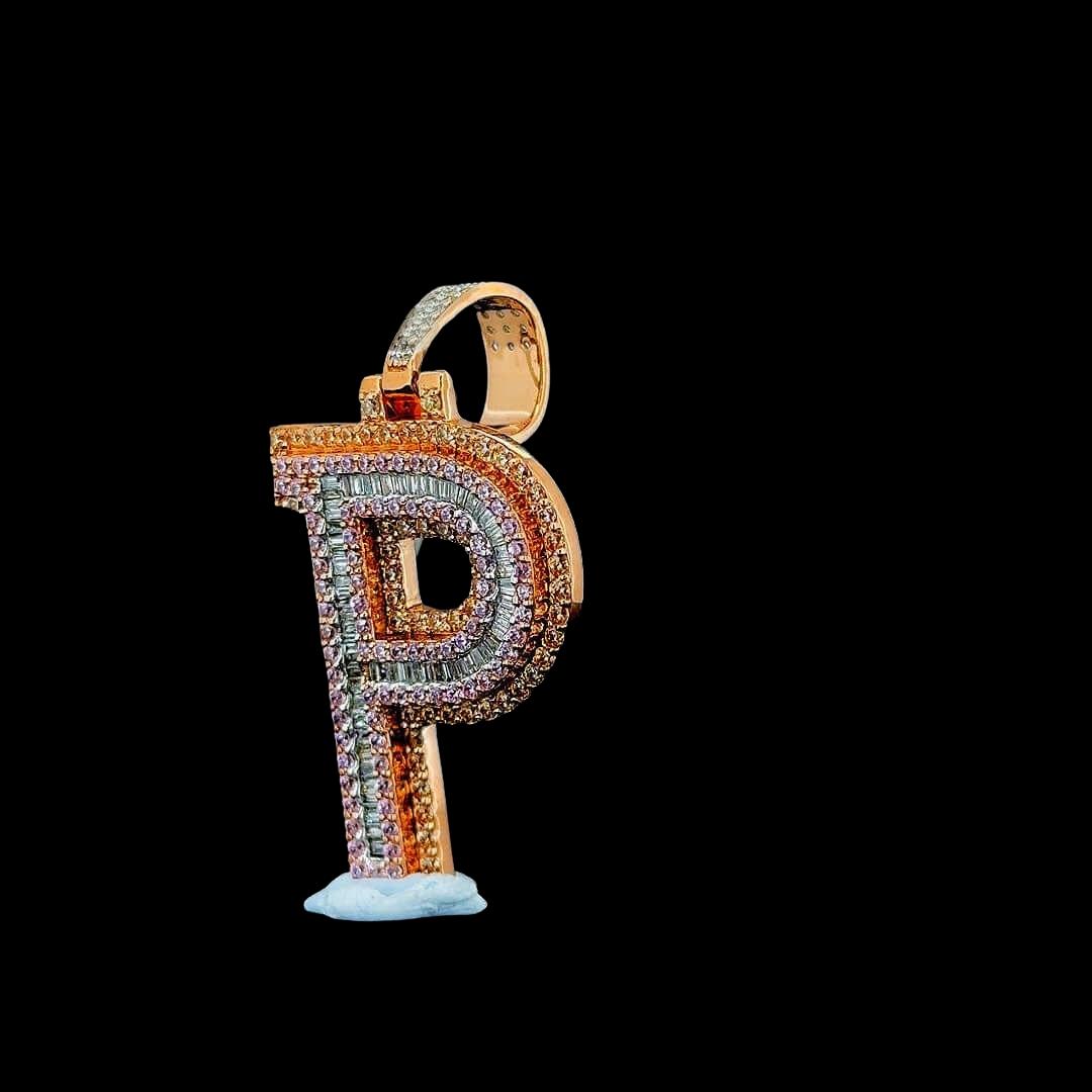 Paramount P Moissanite Letter Pendant in 925 Sterling Silver Full Close Up Front View