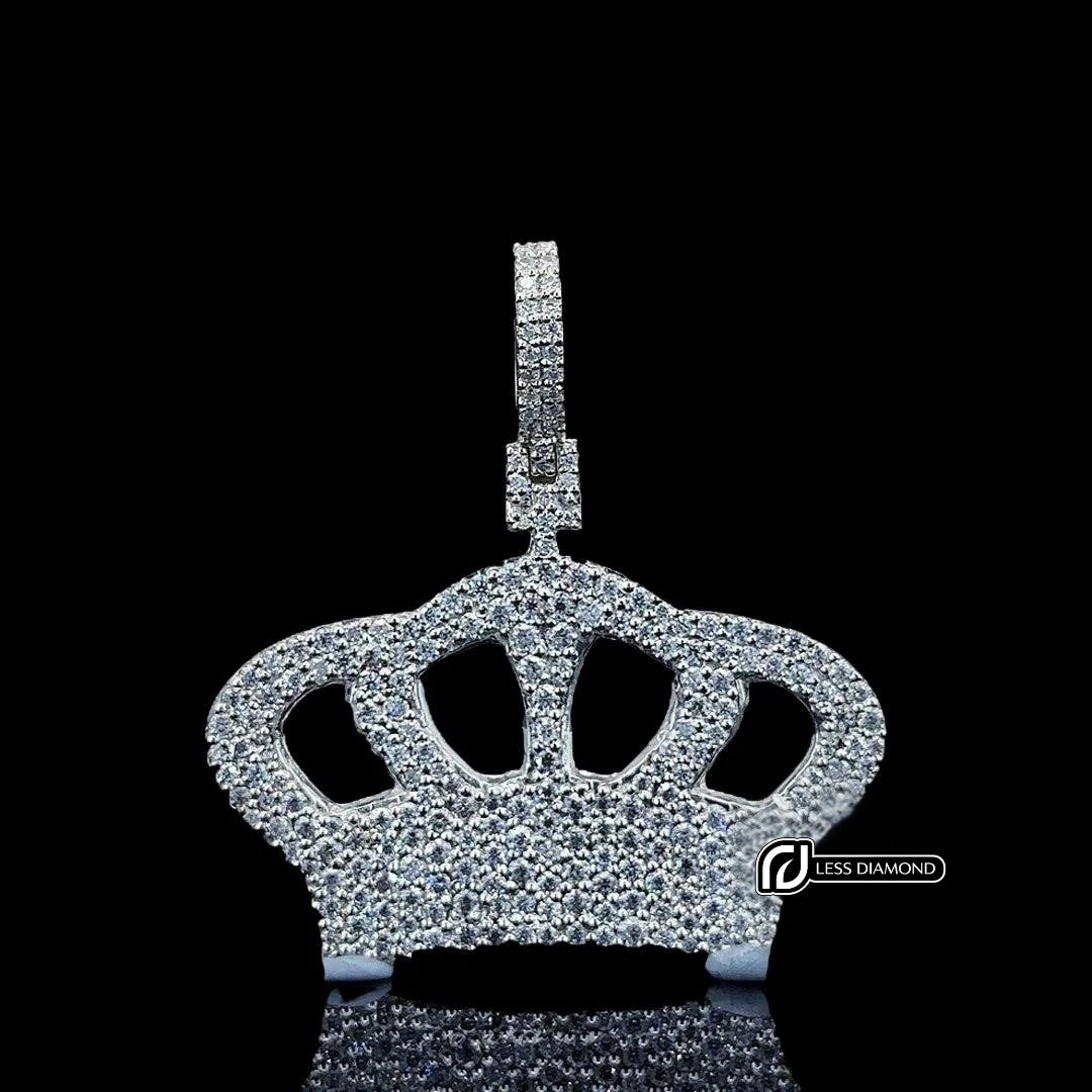 Regal Crown Moissanite Pendant in 925 Sterling Silver Front View