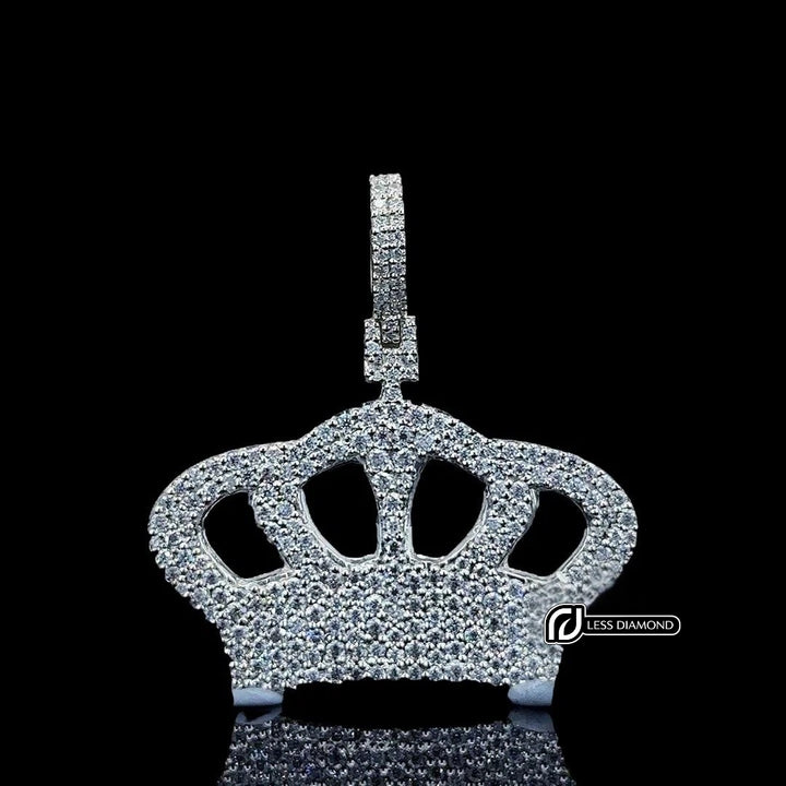Regal Crown Moissanite Pendant in 925 Sterling Silver Front View