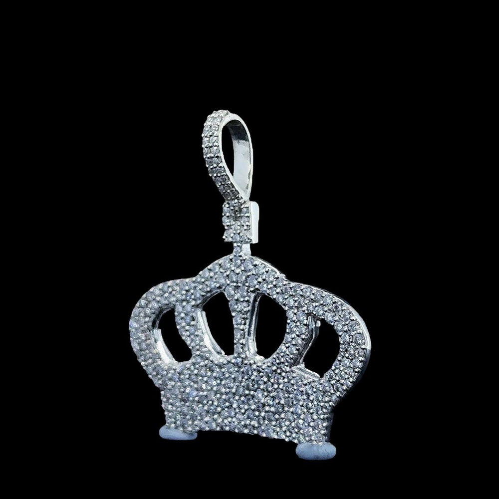 Regal Crown Moissanite Pendant in 925 Sterling Silver Left Profile View