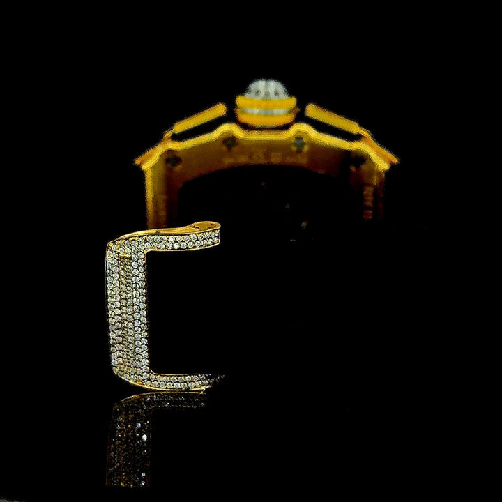 Richard Mille RM 011 Chronograph Dial Yellow Gold Semi Iced Out Rubber Strap Watch Strap View