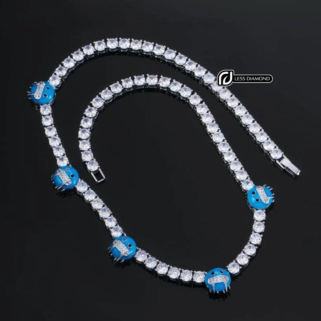 Round Moissanite Cold Face Accent Tennis Necklace in 14K White Gold Front View