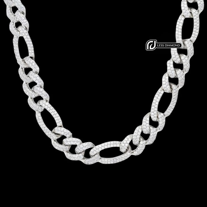 Round Moissanite Cuban Link Necklace in 14K White Gold Front View