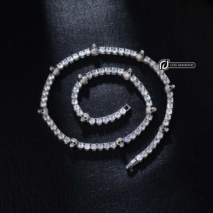 Round Moissanite Geometric Accent Tennis Necklace in 14K White Gold Front View