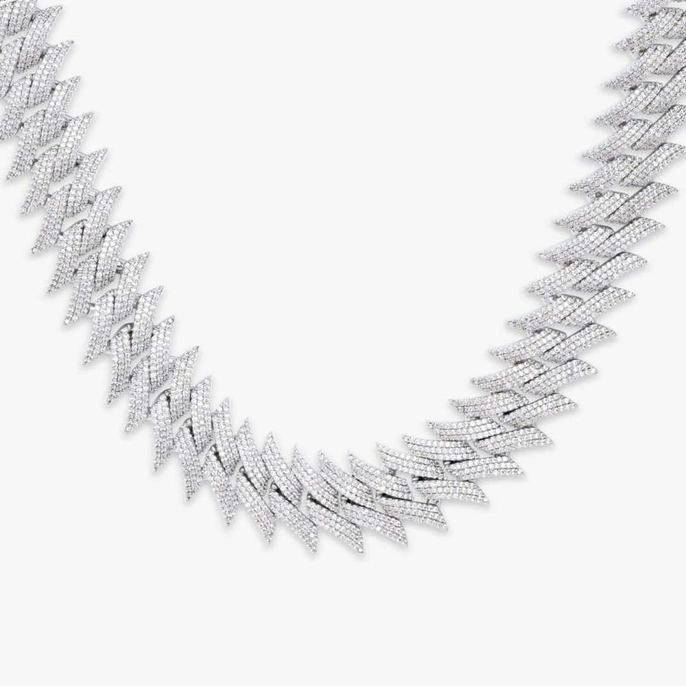 Round Moissanite Geometric Cuban Link Necklace in 14K Gold Close Up Front View