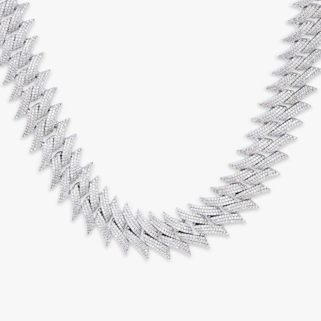 Round Moissanite Geometric Cuban Link Necklace in 14K Gold Close Up Front View