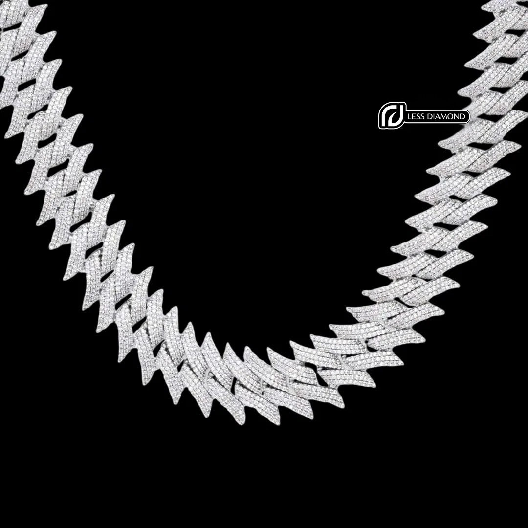 Round Moissanite Geometric Cuban Link Necklace in 14K Gold Front View