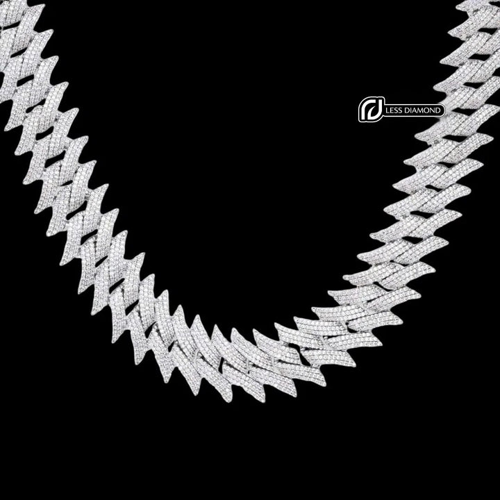 Round Moissanite Geometric Cuban Link Necklace in 14K Gold Front View