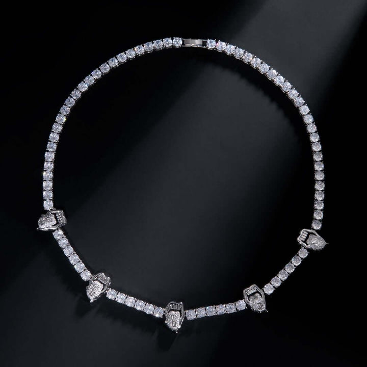 Round Moissanite Lips and Tongue Accent Tennis Necklace in 14K White Gold Detailed Close Up View