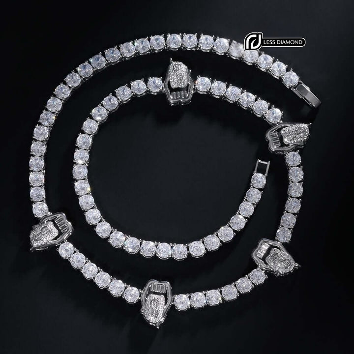 Round Moissanite Lips and Tongue Accent Tennis Necklace in 14K White Gold Front View