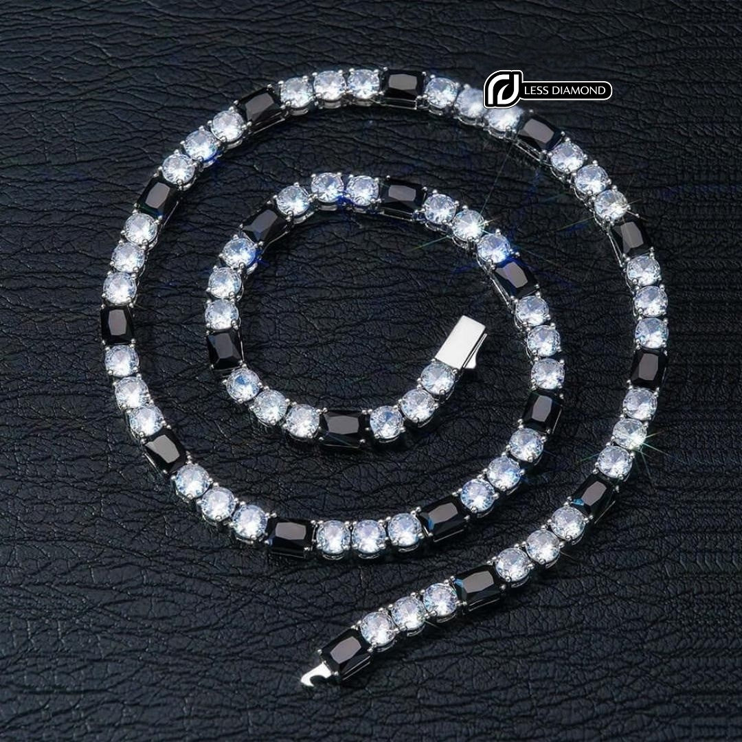 Round Moissanite Noir Accent Tennis Necklace in 14K White Gold Front View