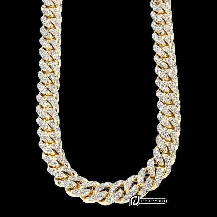Round Moissanite Pavé Cuban Link Necklace in 14K Gold Front View