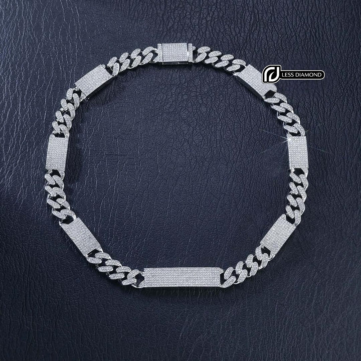 Round Moissanite Pavé Panel Cuban Link Necklace in 14K White Gold Front View