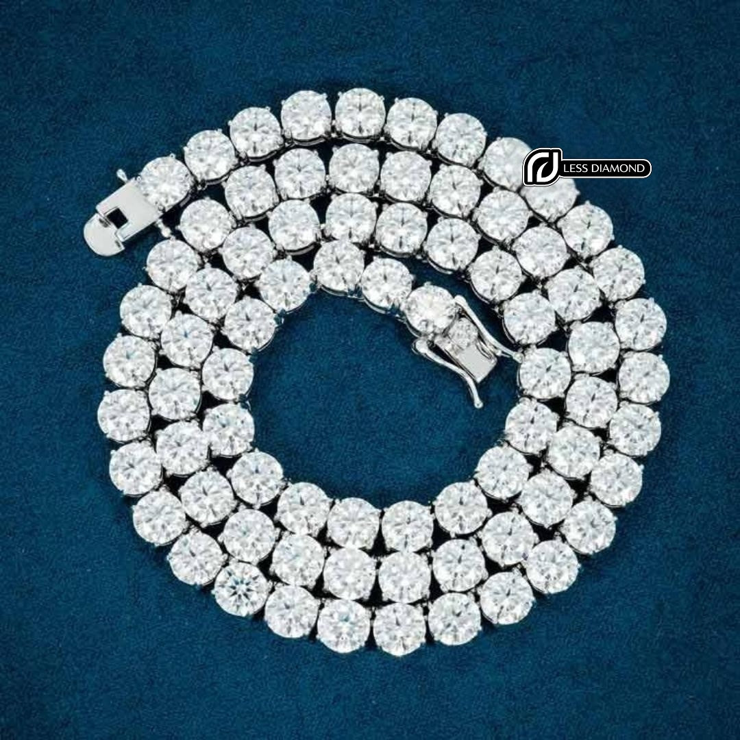 Round Moissanite Tennis Necklace in 14K White Gold Front View