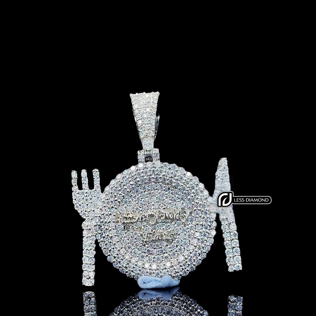 Royal Dining Crown Moissanite Pendant in 925 Sterling Silver Front View