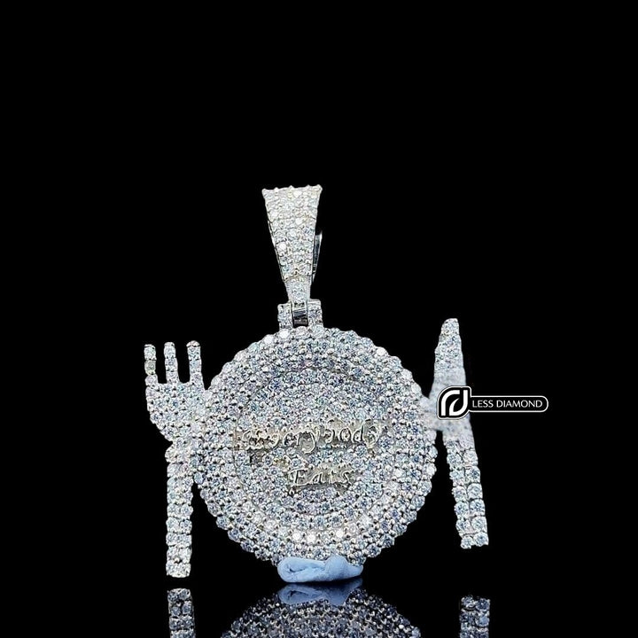 Royal Dining Crown Moissanite Pendant in 925 Sterling Silver Front View