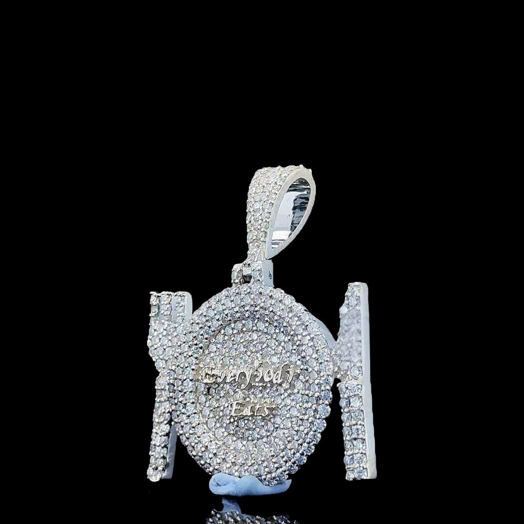 Royal Dining Crown Moissanite Pendant in 925 Sterling Silver Left Profile View
