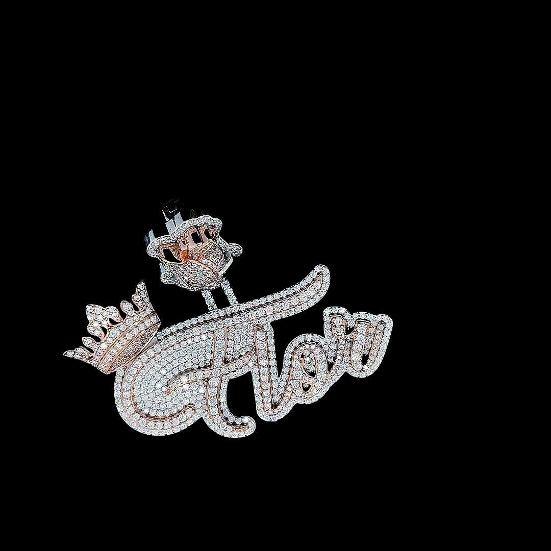 Royal Flor Majesty Moissanite Crown Letter Pendant in 925 Sterling Silver Close Up Front View