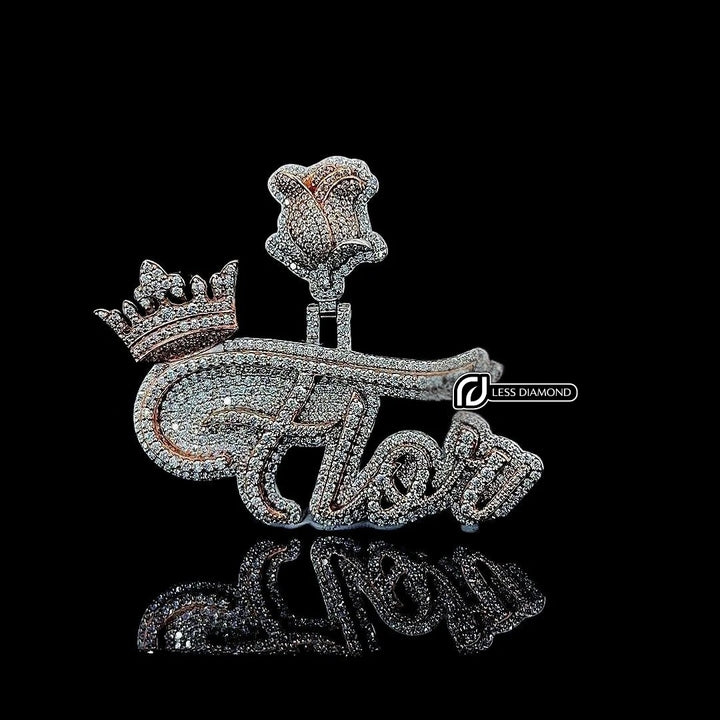 Royal Flor Majesty Moissanite Crown Letter Pendant in 925 Sterling Silver Front View