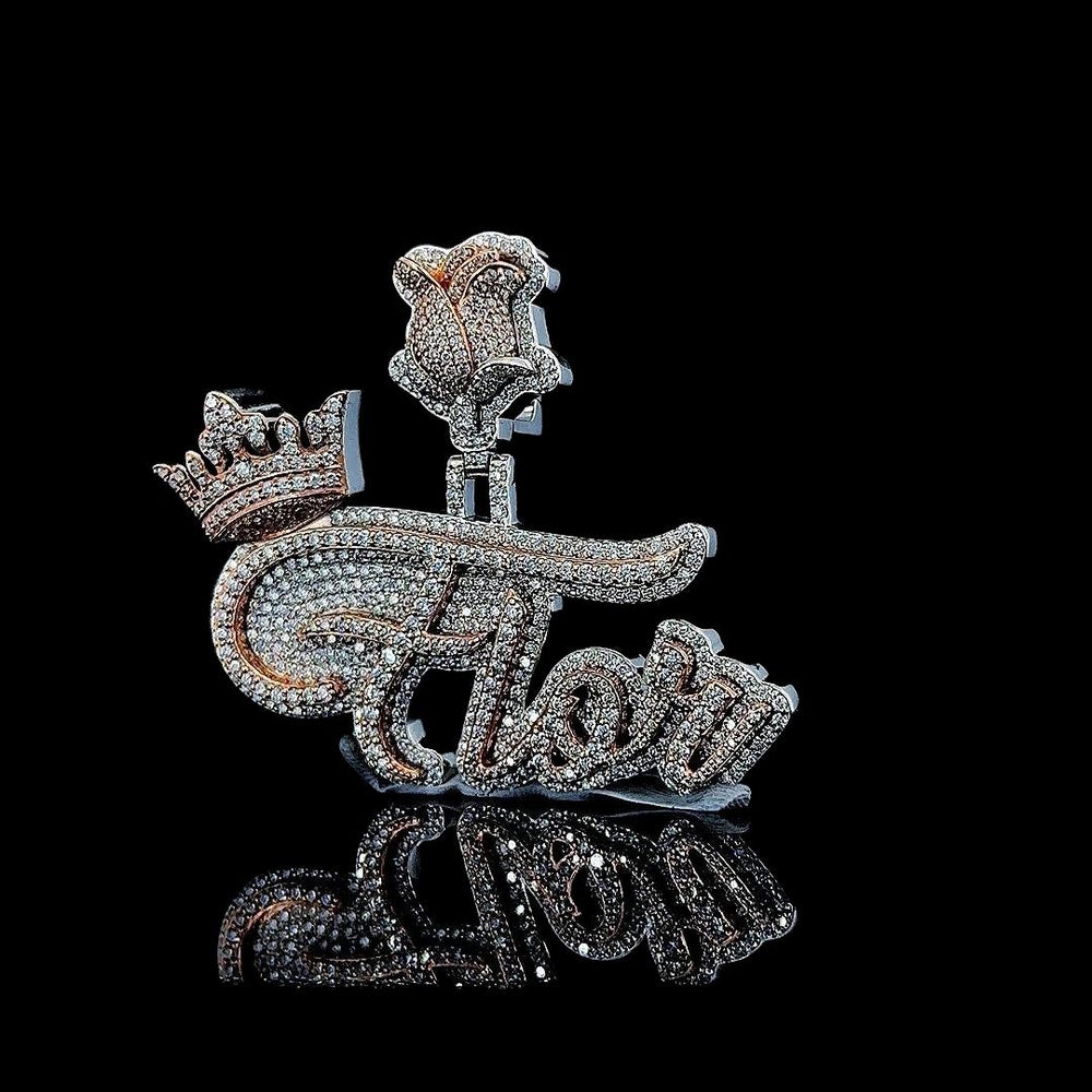 Royal Flor Majesty Moissanite Crown Letter Pendant in 925 Sterling Silver Left Profile View