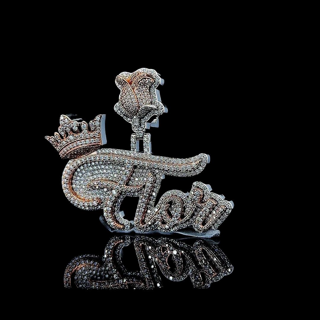 Royal Flor Majesty Moissanite Crown Letter Pendant in 925 Sterling Silver Left Profile View