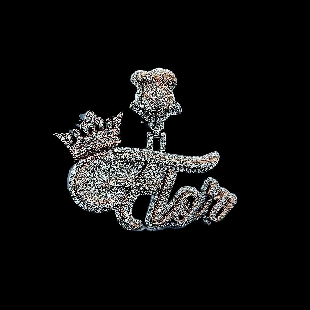 Royal Flor Majesty Moissanite Crown Letter Pendant in 925 Sterling Silver Right Profile View