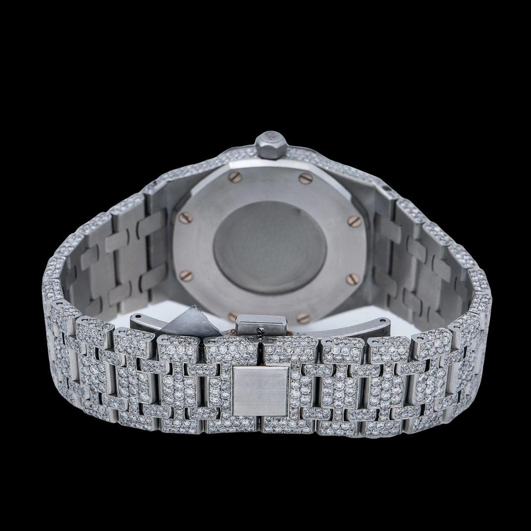 Royal Oak AP White Dial Stick Markers Fully Iced Out Moissanite Watch Caseback View