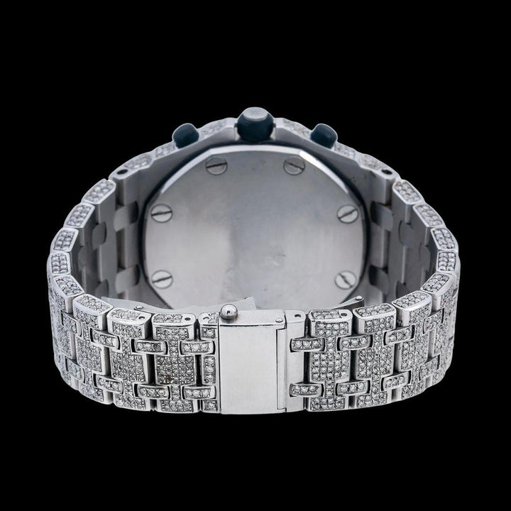 Royal Oak Offshore Chronograph Blue Dial Diamond Bezel Fully Iced Out Moissanite Watch Caseback View