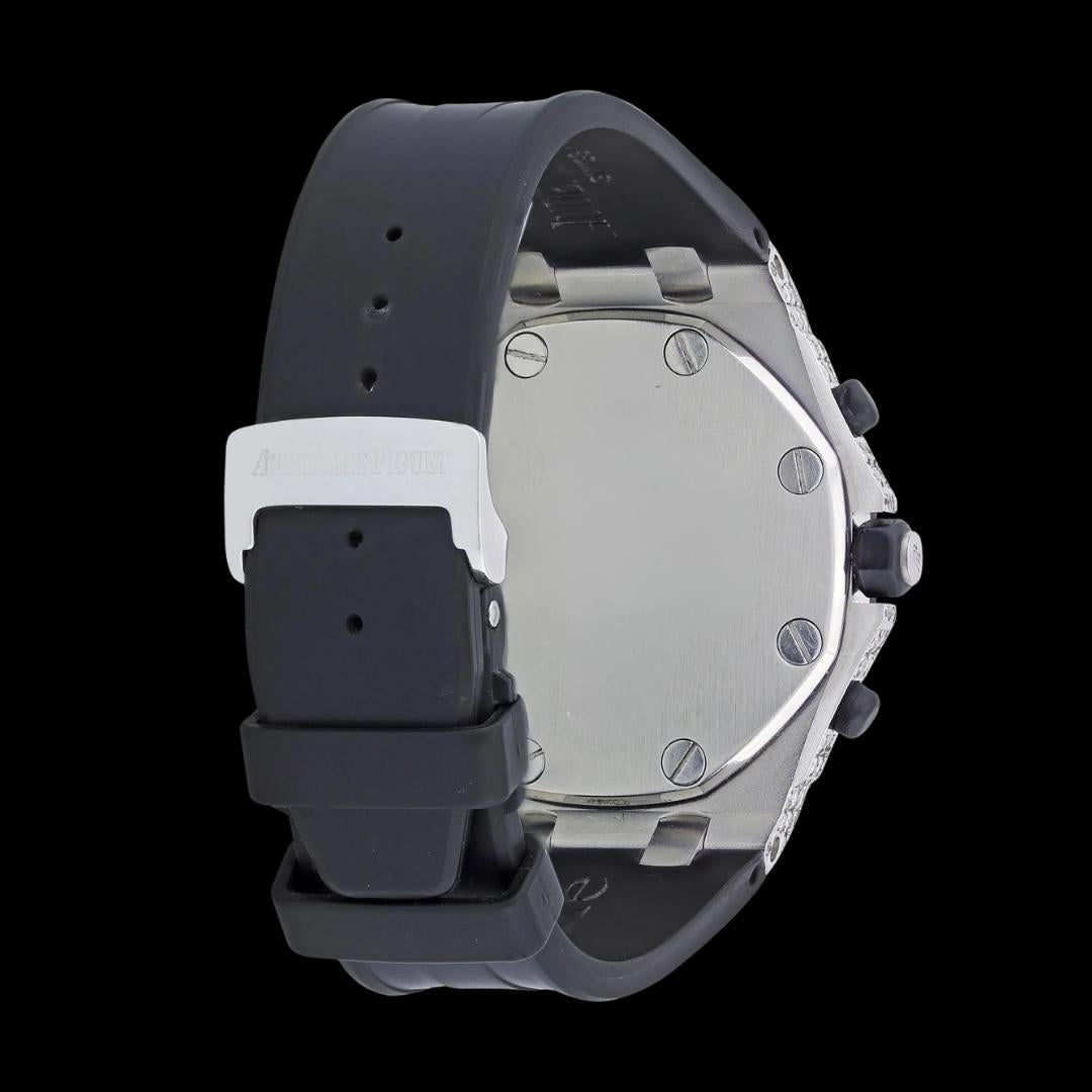 Royal Oak Offshore White Chronograph Dial Semi Iced Out Black Rubber Strap Watch Caseback View