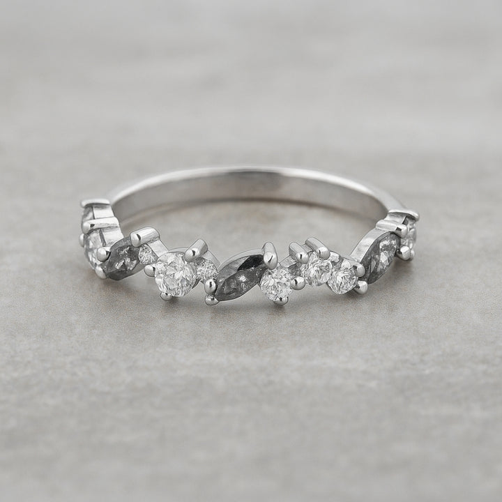 Salt and Pepper Marquise & Round Diamond Modern Cluster Band