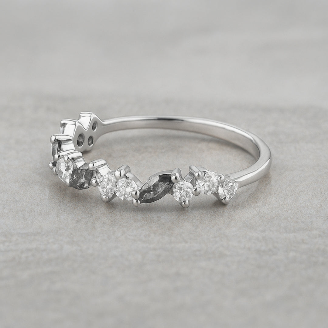 Salt and Pepper Marquise & Round Diamond Modern Cluster Band