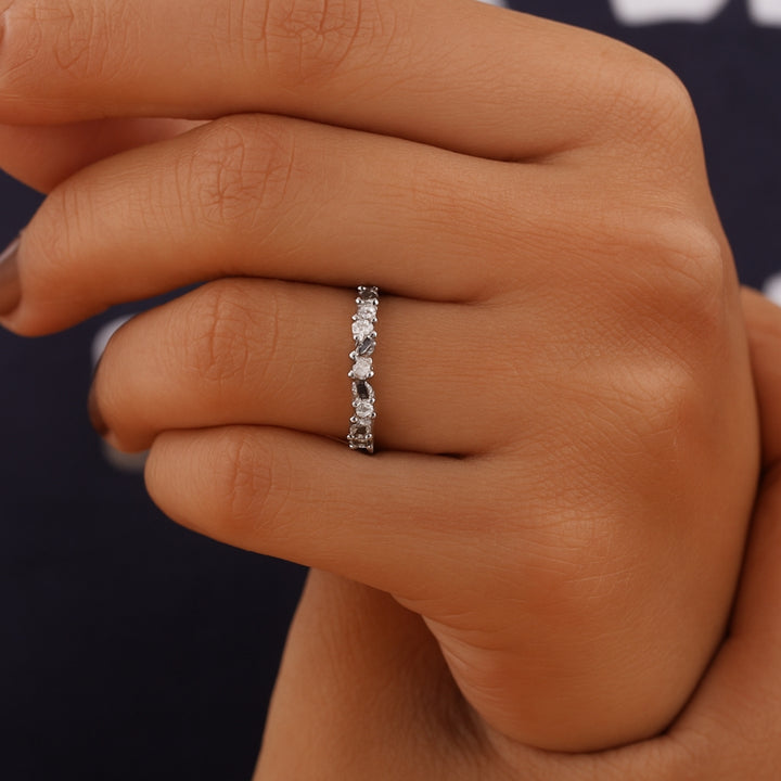 Salt and Pepper Marquise & Round Diamond Modern Cluster Band