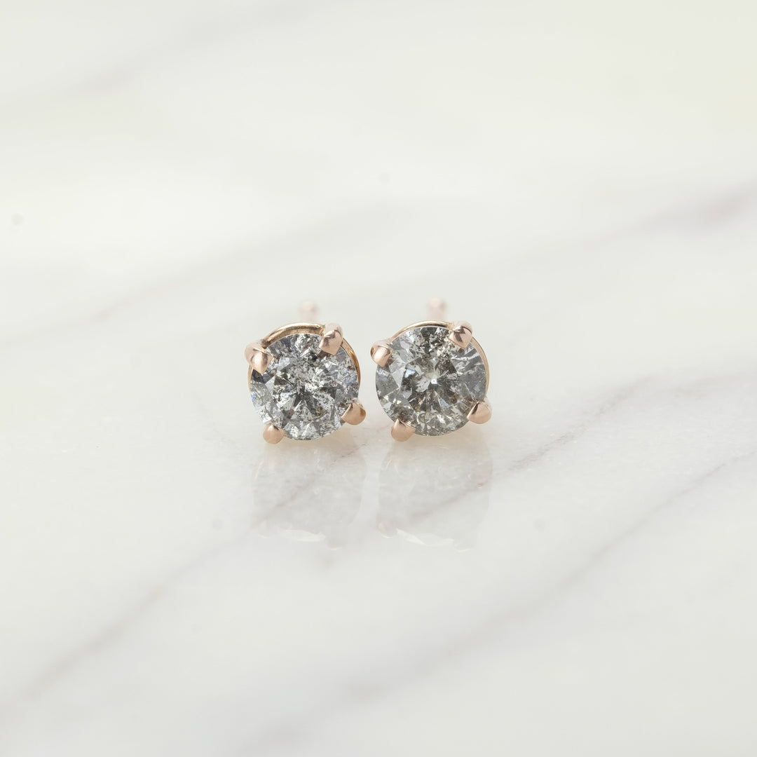 Natural Salt And Pepper 1.20 CT Round Diamond Stud Earring