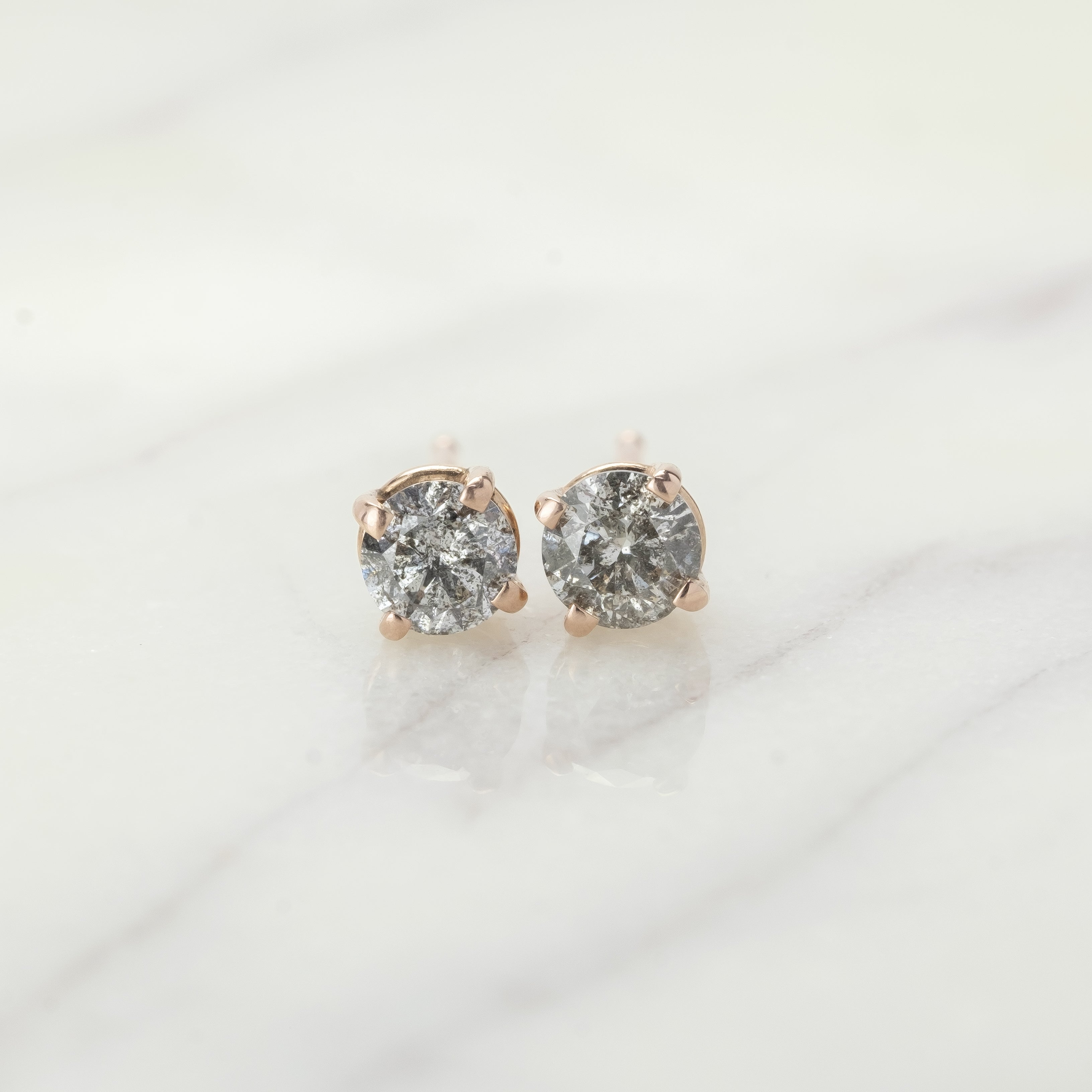 Natural Salt And Pepper 1.20 CT Round Diamond Stud Earring