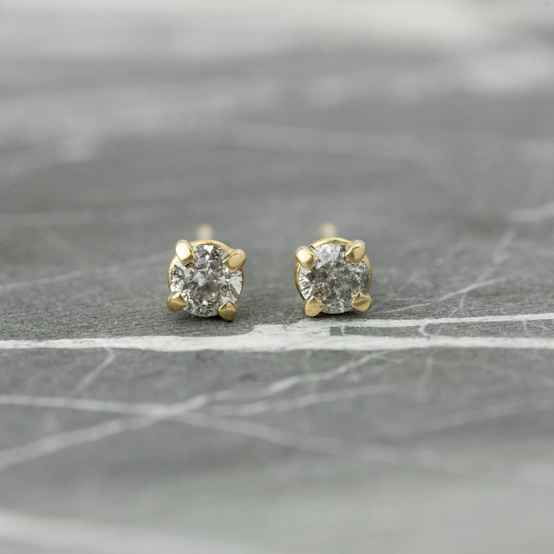 Natural Salt And Pepper 1.20 CT Round Diamond Stud Earring