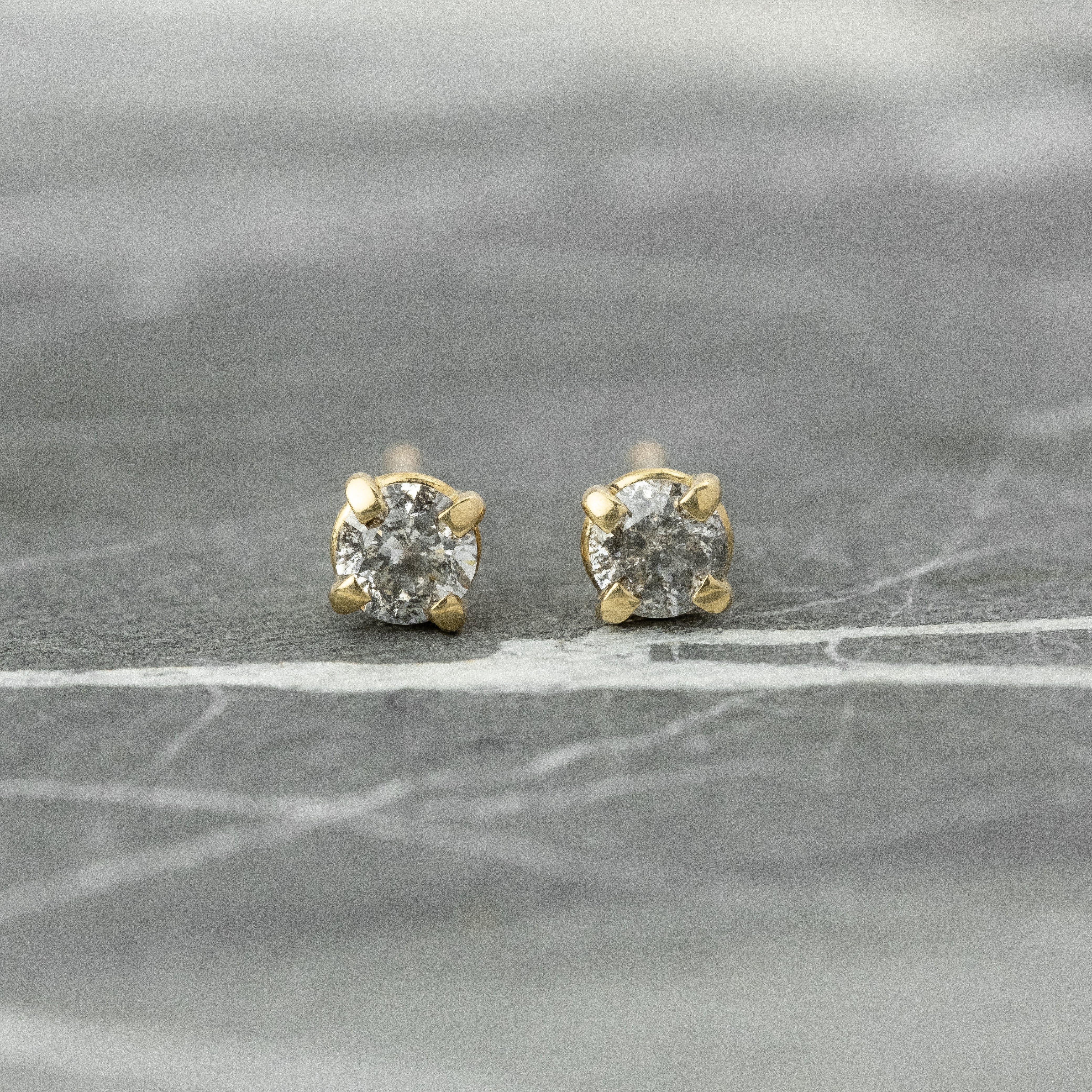 Natural Salt And Pepper 1.20 CT Round Diamond Stud Earring