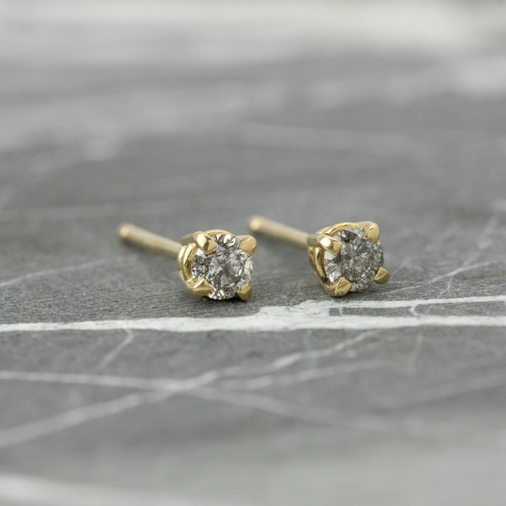 Natural Salt And Pepper 1.20 CT Round Diamond Stud Earring