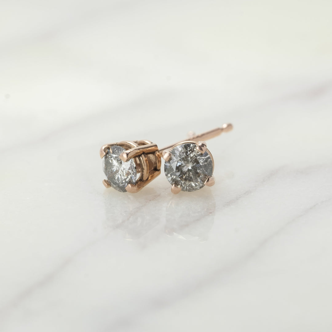 Natural Salt And Pepper 1.20 CT Round Diamond Stud Earring