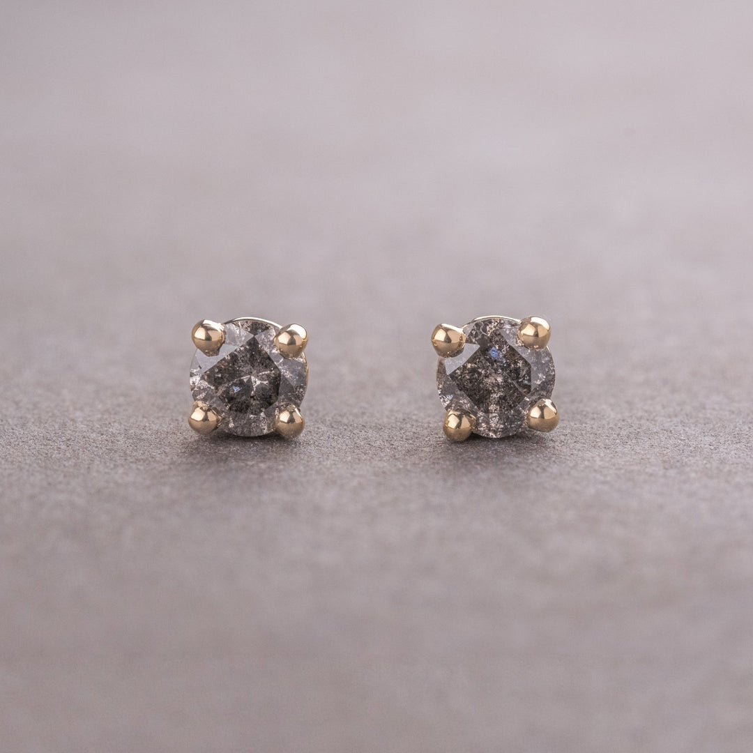 Natural Salt And Pepper 1.20 CT Round Diamond Stud Earring