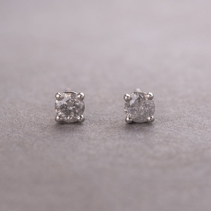 Natural Salt And Pepper 1.20 CT Round Diamond Stud Earring