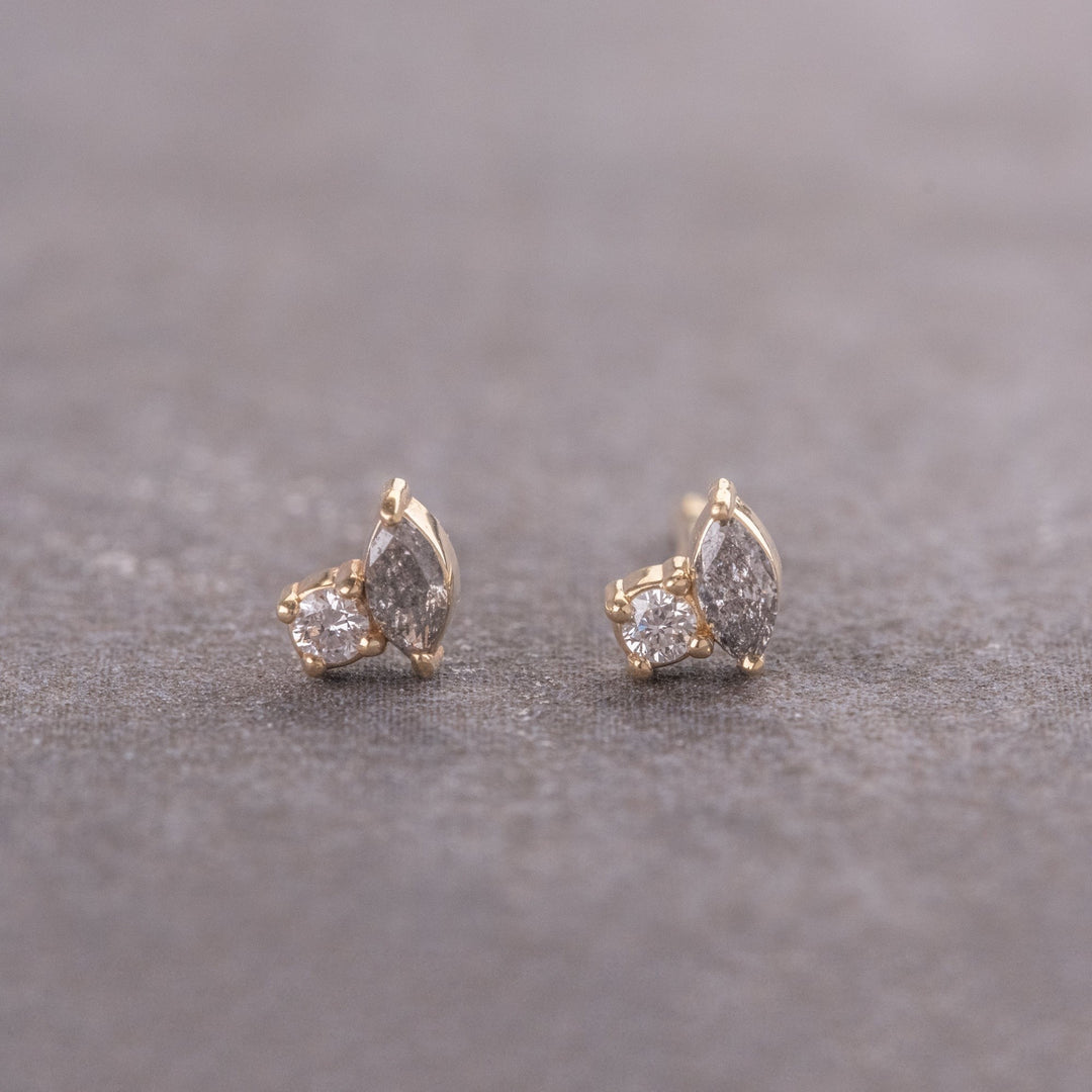 Natural Salt And Pepper 0.50 CT Marquise Diamond Stud Earring