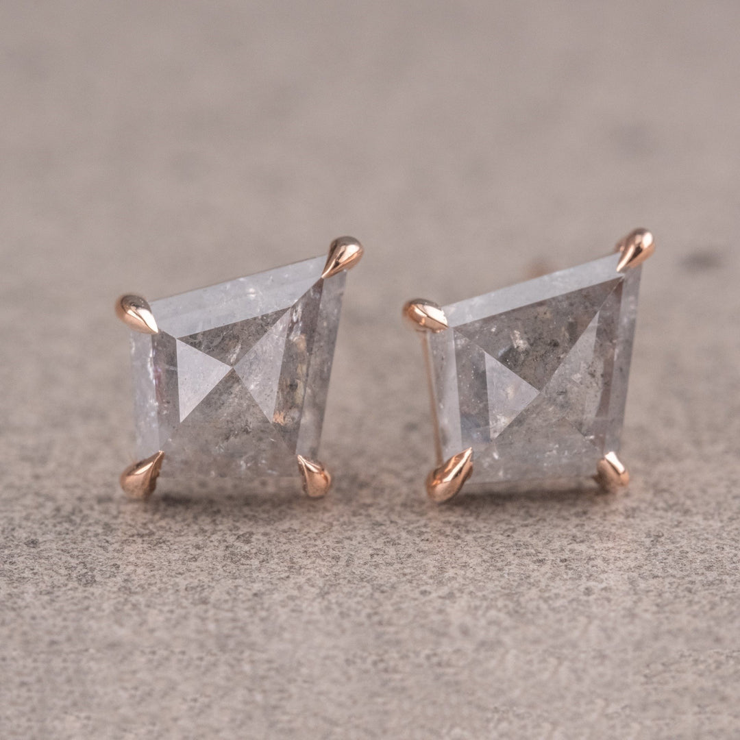 Natural Salt And Pepper 1.00 CT Kite Diamond Stud Earring