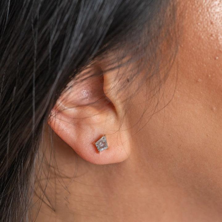 Natural Salt And Pepper 1.00 CT Kite Diamond Stud Earring