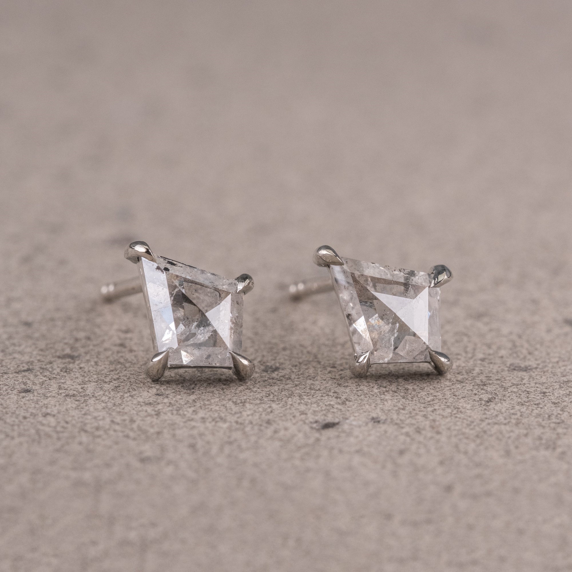 Natural Salt And Pepper 1.00 CT Kite Diamond Stud Earring