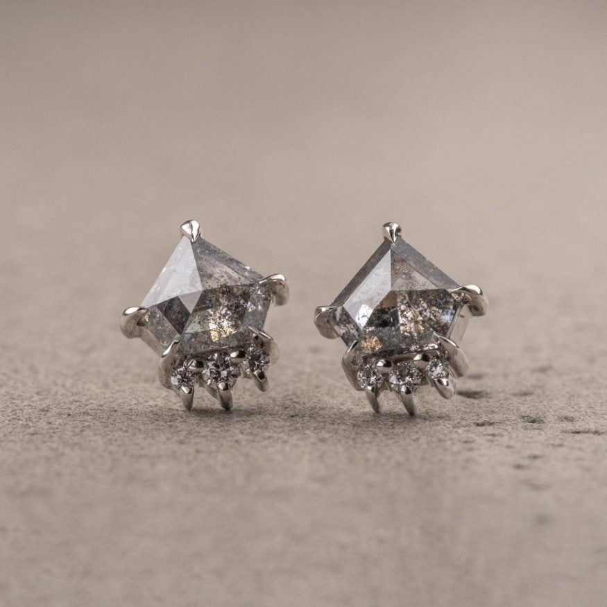 Natural Salt And Pepper 1.10 CT Kite Diamond Stud Earring