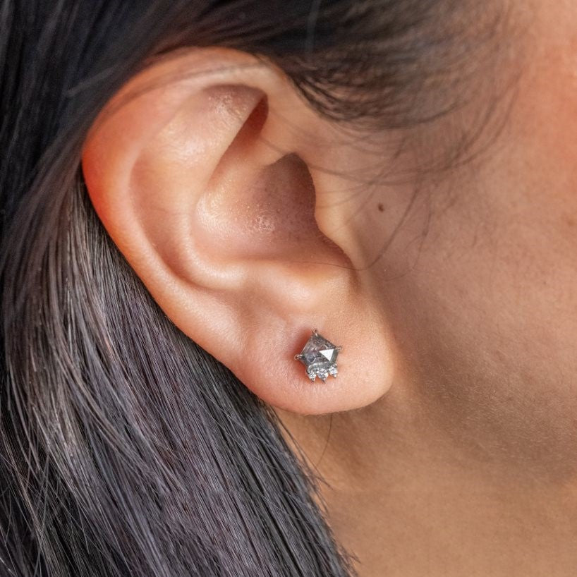 Natural Salt And Pepper 1.10 CT Kite Diamond Stud Earring
